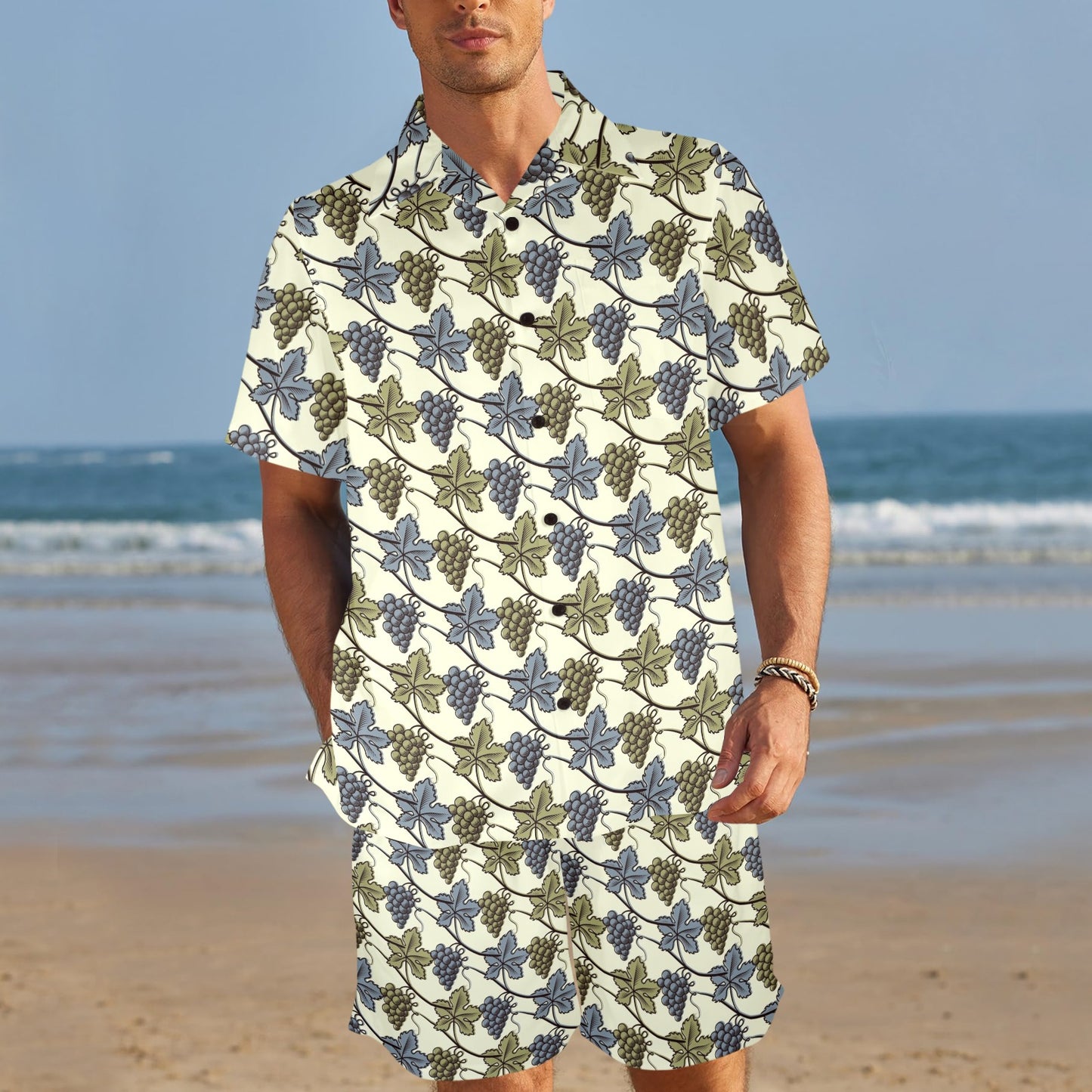 Grape Pattern Print Design GP03 Men's Beach Shirt and Shorts Set