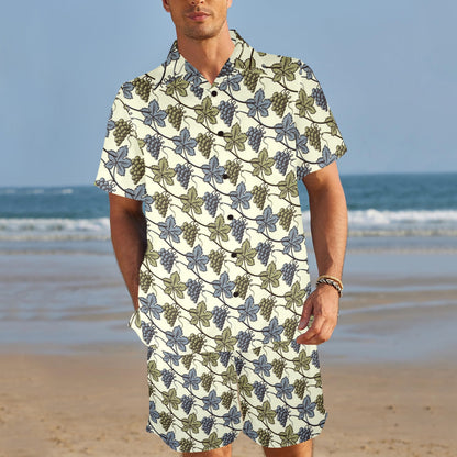 Grape Pattern Print Design GP03 Men's Beach Shirt and Shorts Set