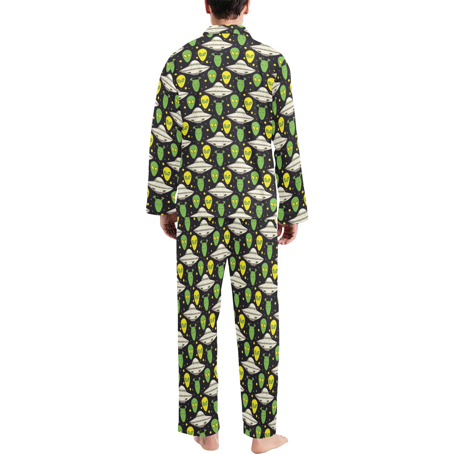 Alien UFO Pattern Men's Long Pajama Set