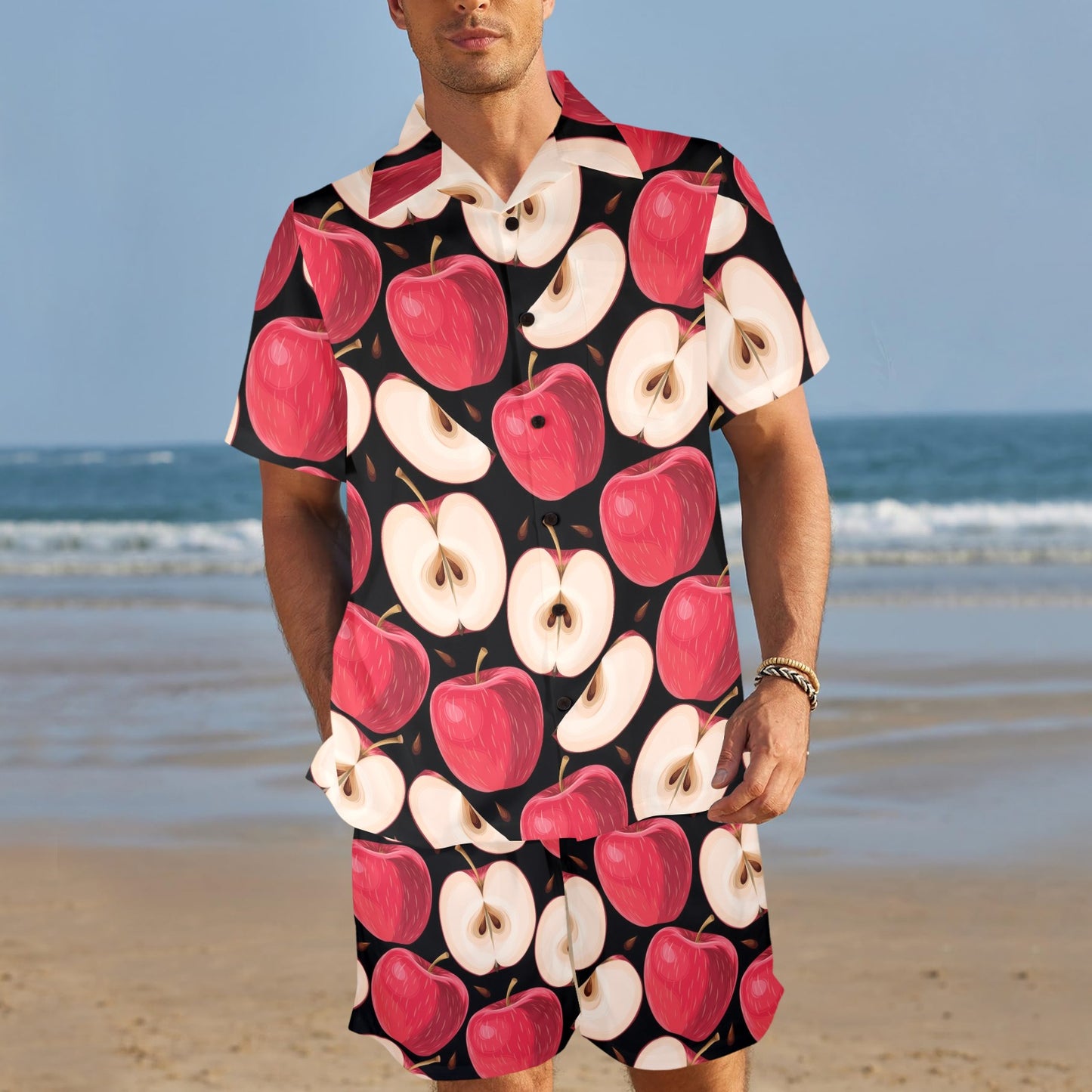 Apple Pattern Print Design AP02 Men's Beach Shirt and Shorts Set