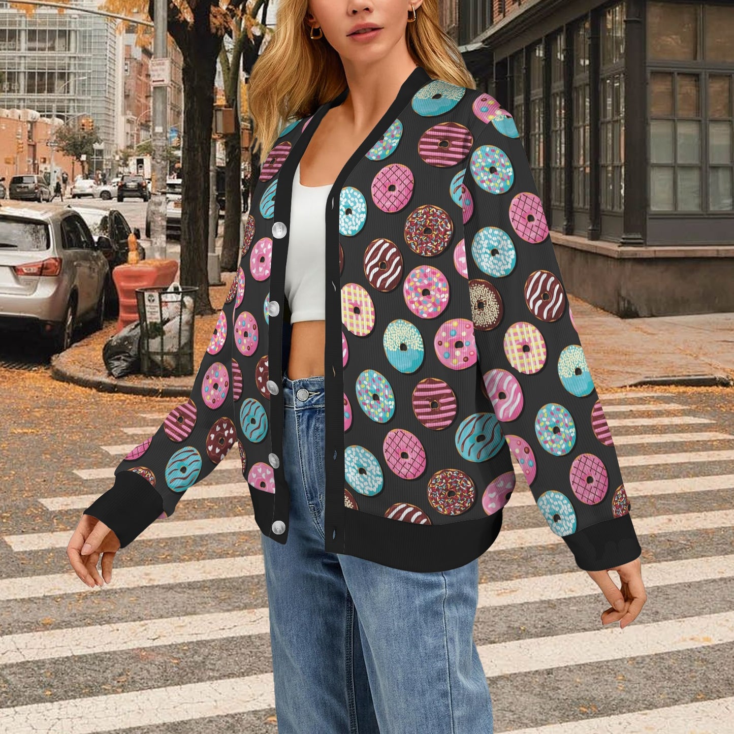 Donut Pattern Print Design DN02 Women's Cardigan
