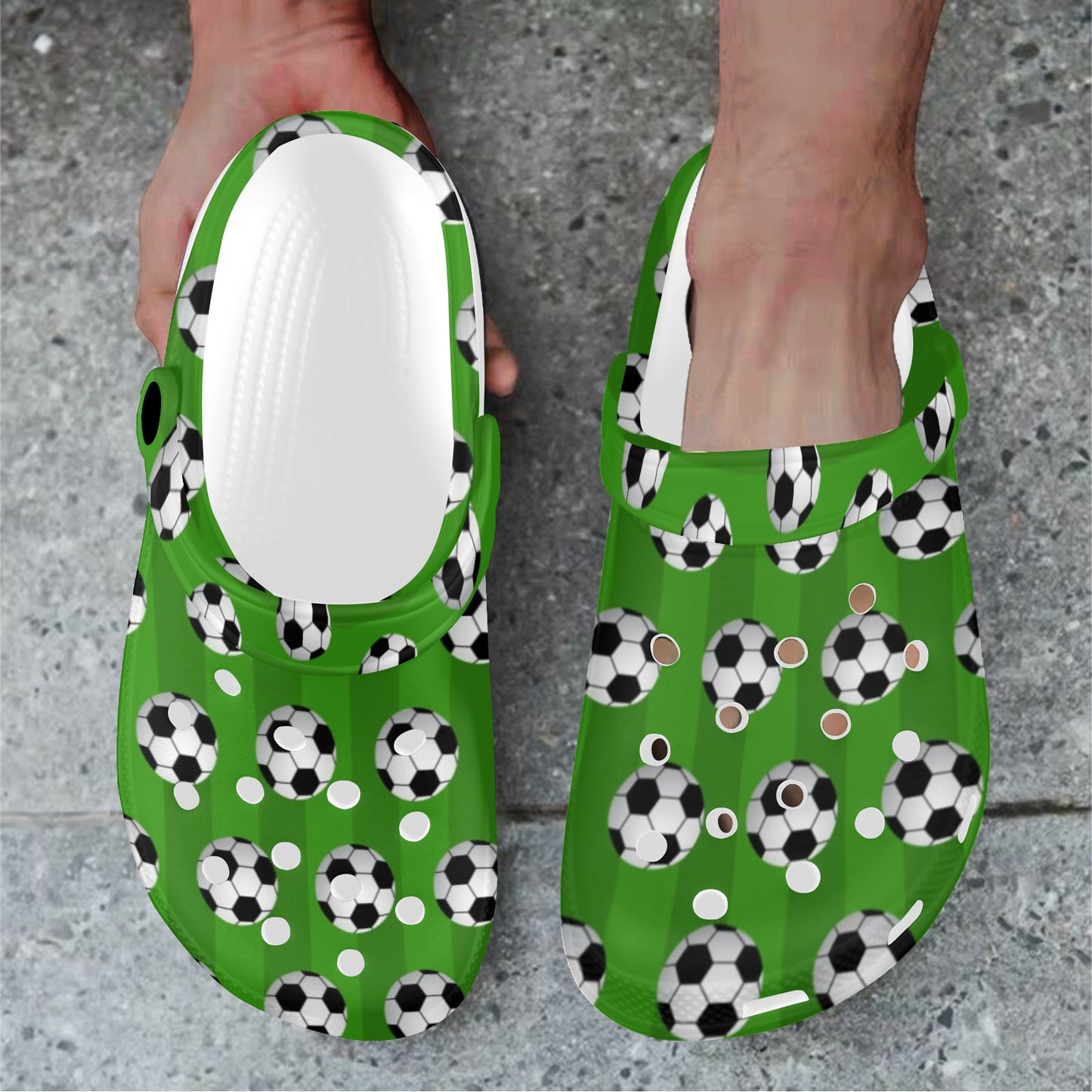 Soccer Ball Green Backgrpund Print Unisex Clogs Shoes