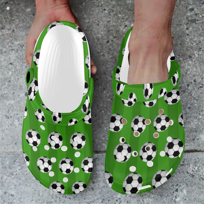 Soccer Ball Green Backgrpund Print Unisex Clogs Shoes