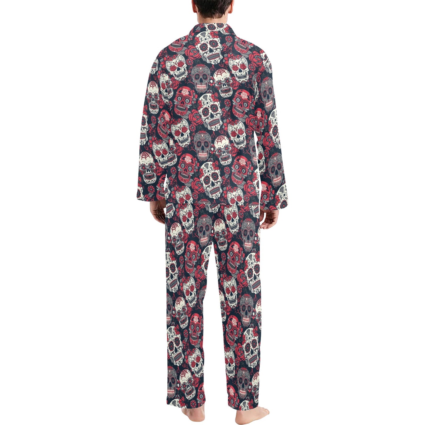 Sugar Skull Print Design LKS303 Men's Long Pajama Set