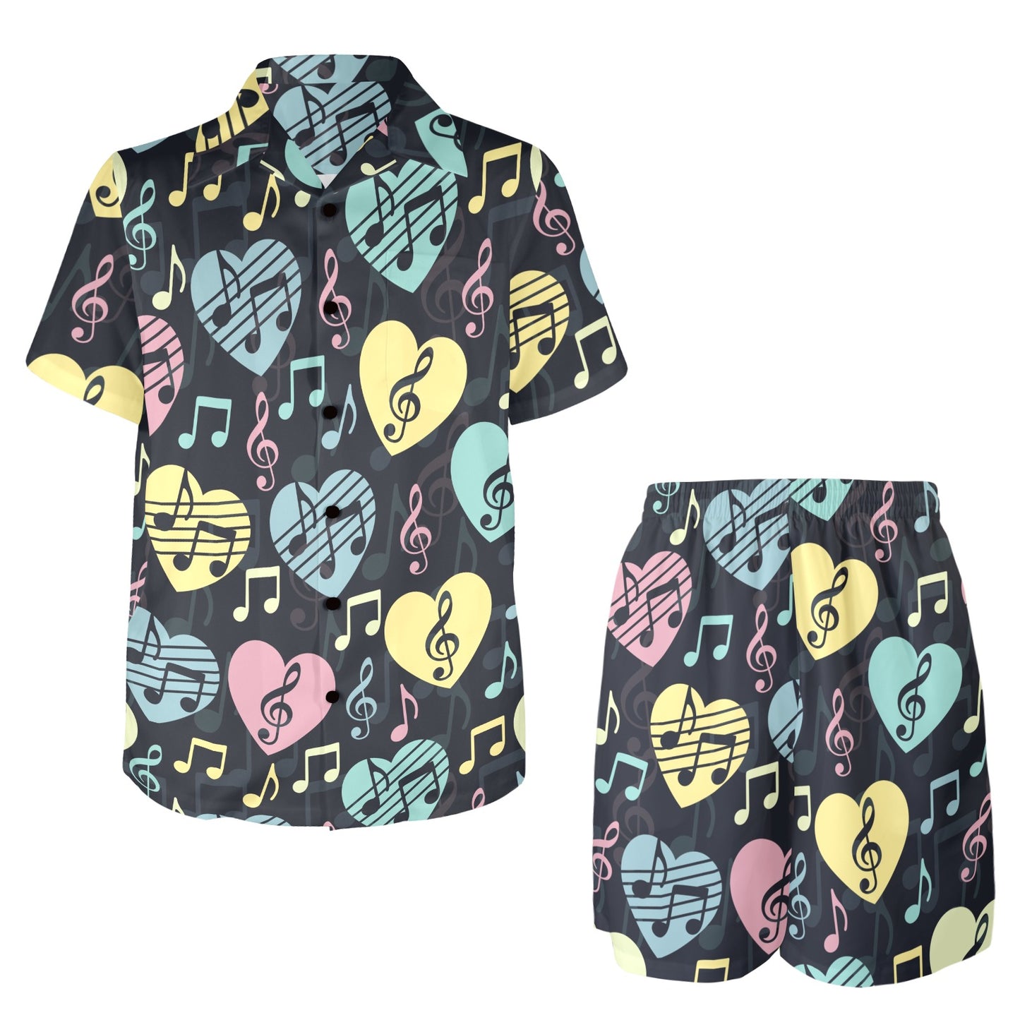 Music note Pattern Print Design A03 Men's Beach Shirt and Shorts Set