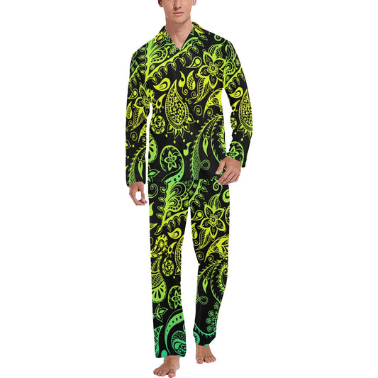 Paisley Green Design Print Men's Long Pajama Set