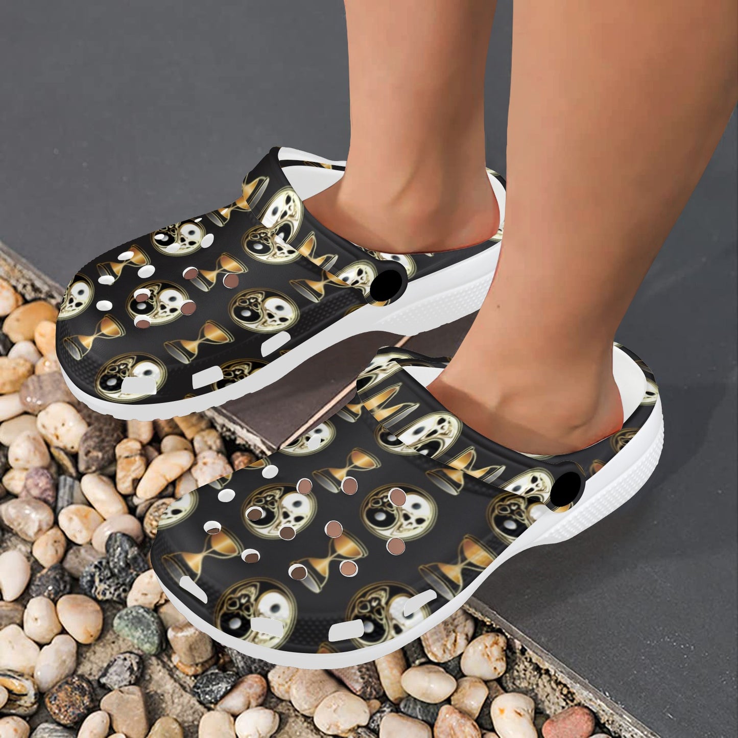 Yin Yang Skull Themed Design Print Unisex Clogs Shoes