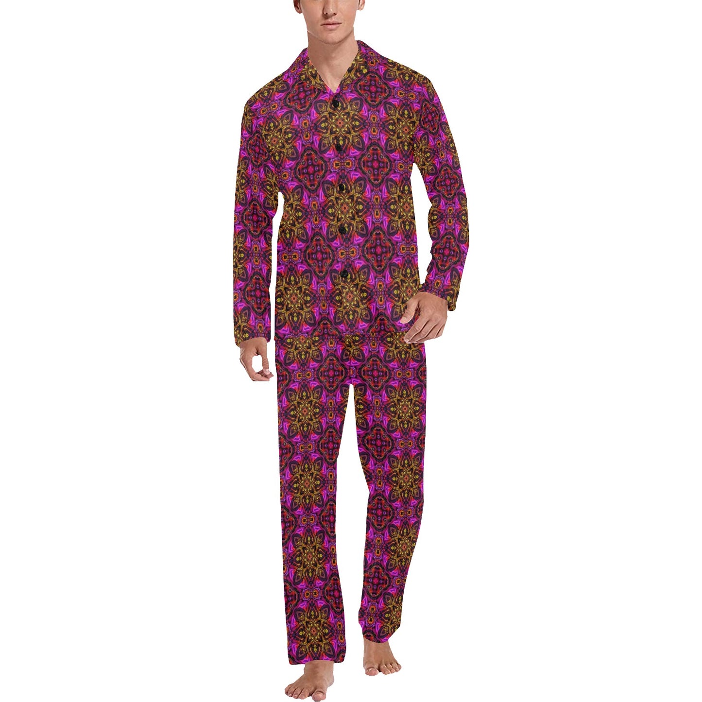 kaleidoscope Abstract Print Design Men's Long Pajama Set