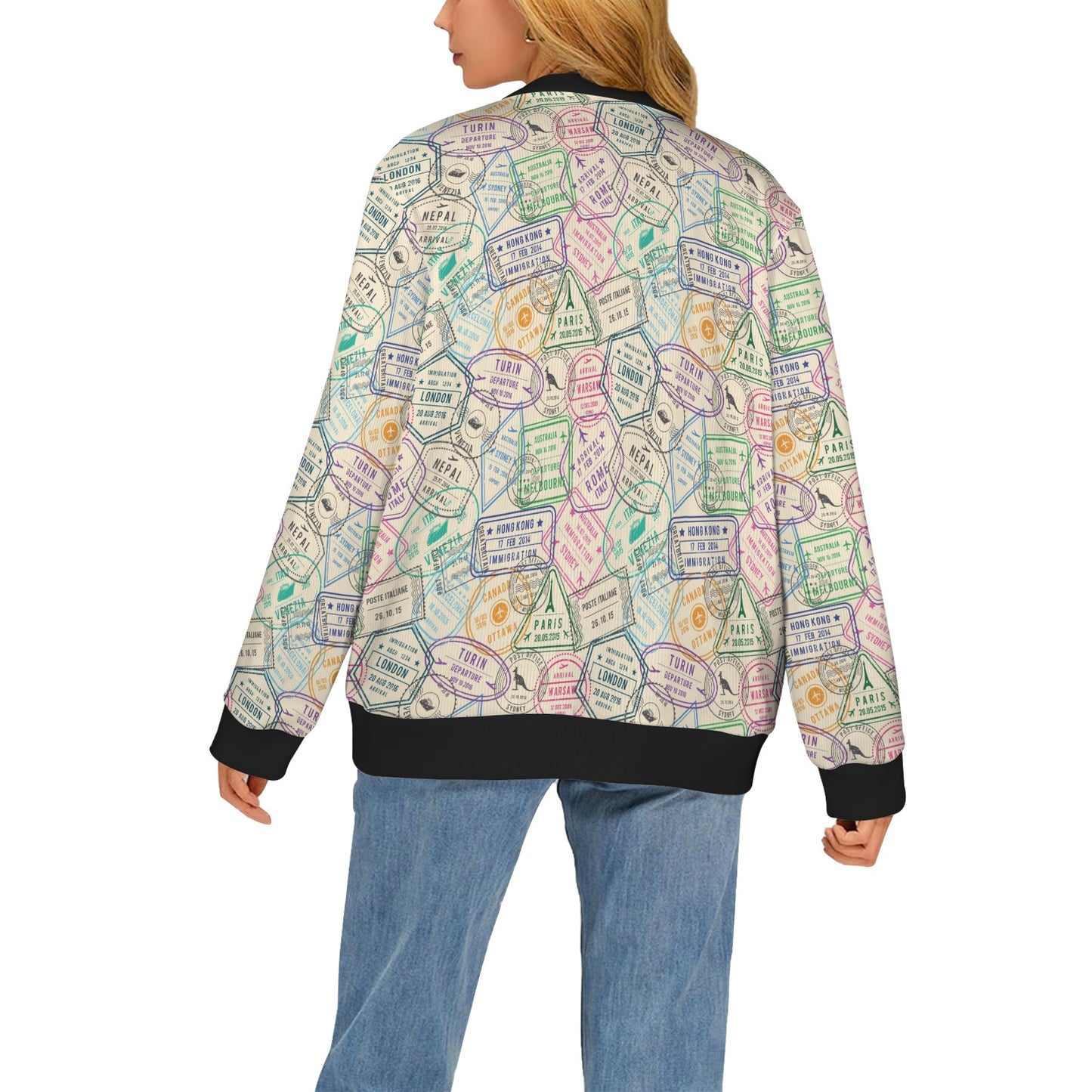 Travel Stamp Print Design LKS303 Women's Cardigan