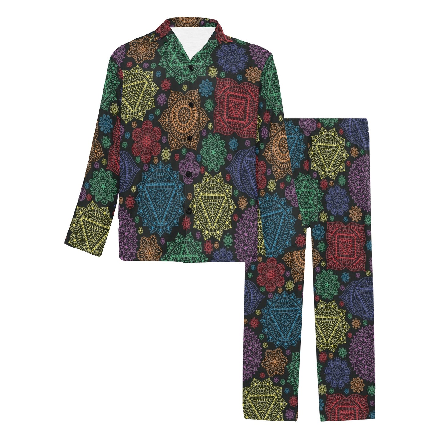 Chakra Mandala Print Pattern Men's Long Pajama Set