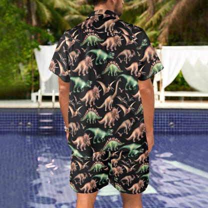 Dinosaur Print Pattern Men's Beach Shirt and Shorts Set