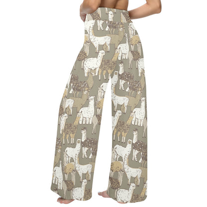 Alpaca Pattern Print Design 01 Women's Wide Leg Lounge Pants