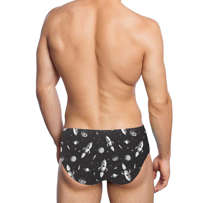 Space Rocket Print Design LKS303 Men's Swimming Briefs