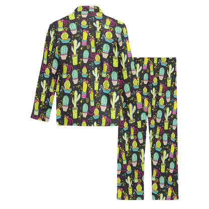 Cactus Neon Style Print Pattern Men's Long Pajama Set