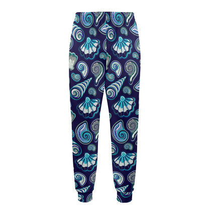 Beach Seashell Blue Print Men's Casual Track Pants