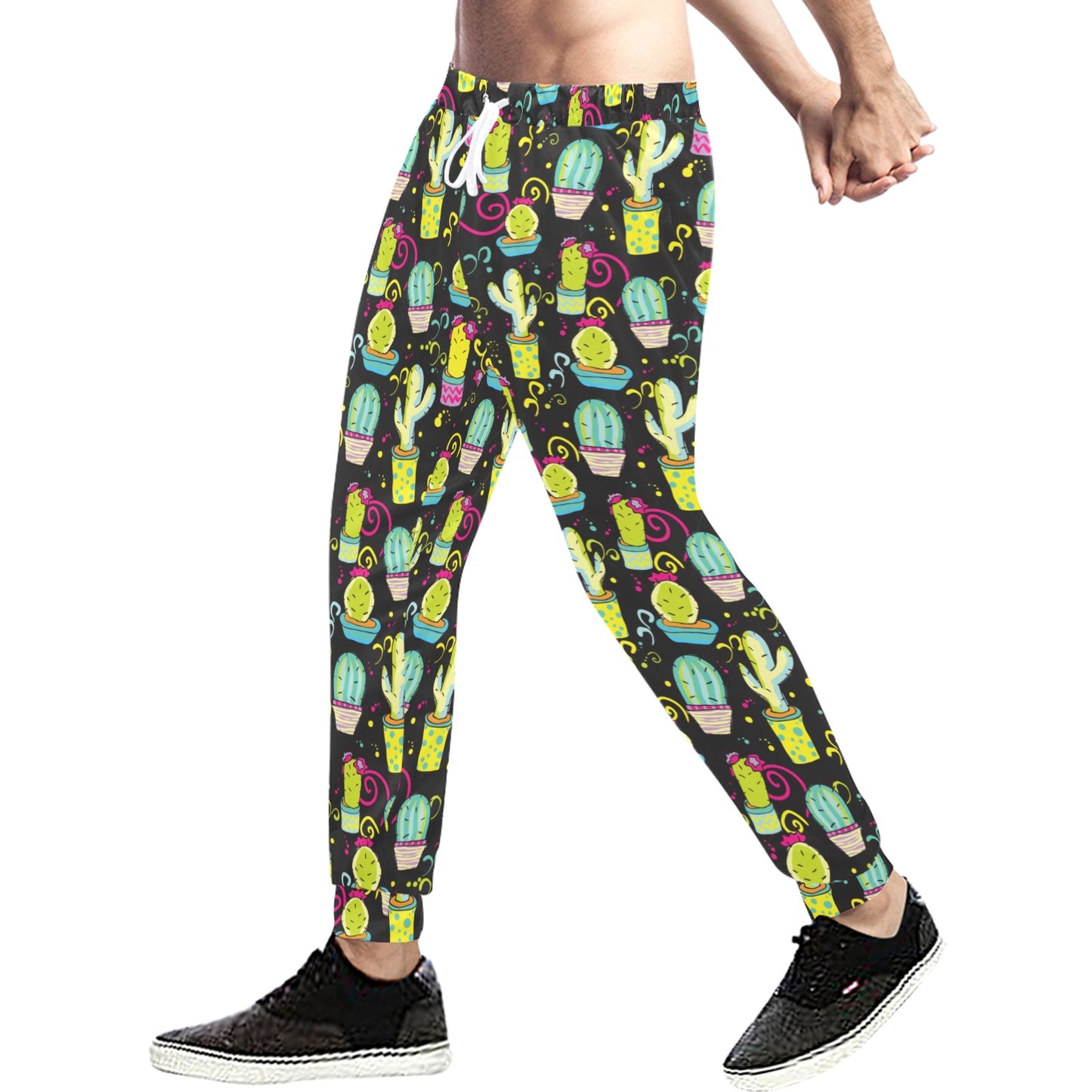 Cactus Neon Style Print Pattern Men's Sweatpants