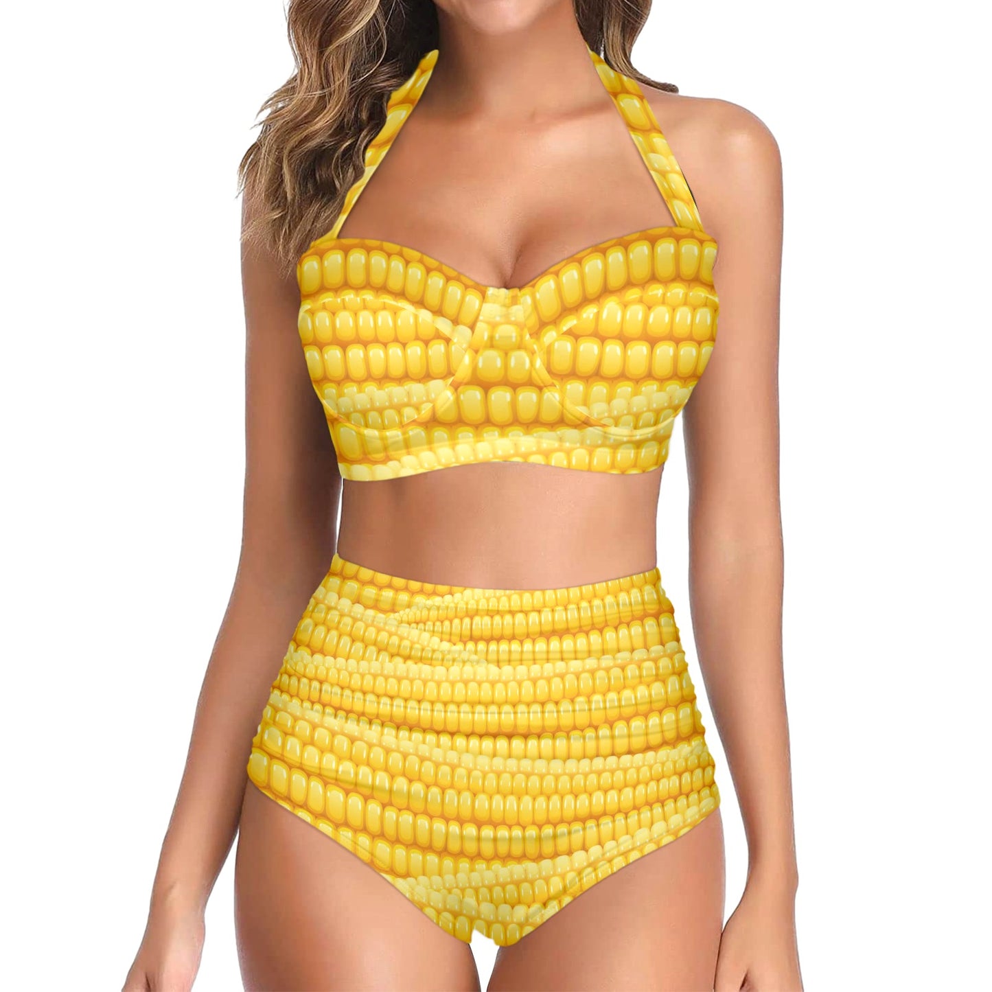 Agricultural Corn cob Pattern Halter Neck Bikini Swimsuit