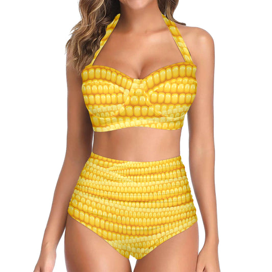 Agricultural Corn cob Pattern Halter Neck Bikini Swimsuit