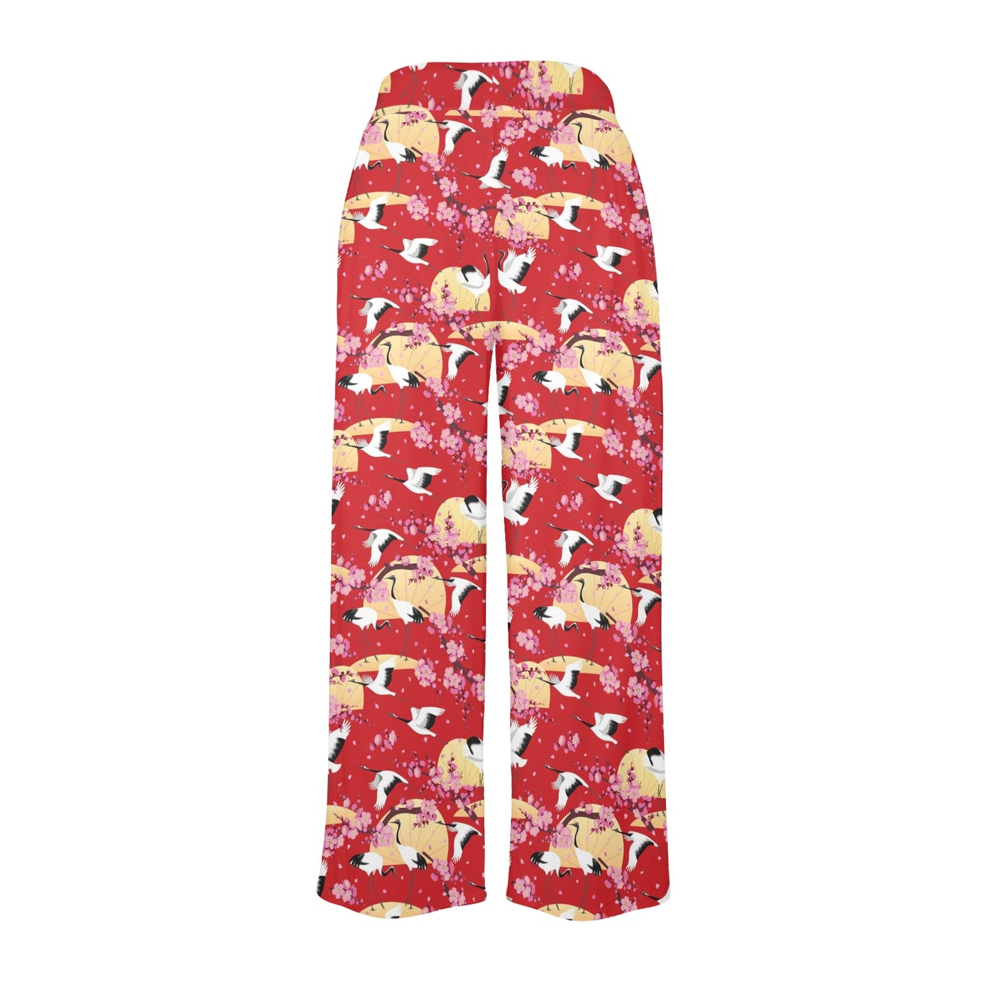 Crane Pattern Print Design 04 Women's Wide Leg Lounge Pants