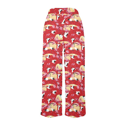 Crane Pattern Print Design 04 Women's Wide Leg Lounge Pants