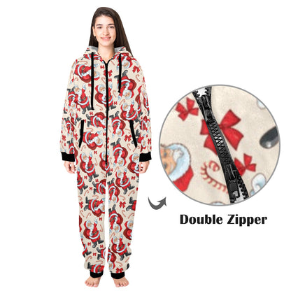 Santa Christmas Themed Print Design LKS302 Hooded Fleece Onesie Pajama Jumpsuit