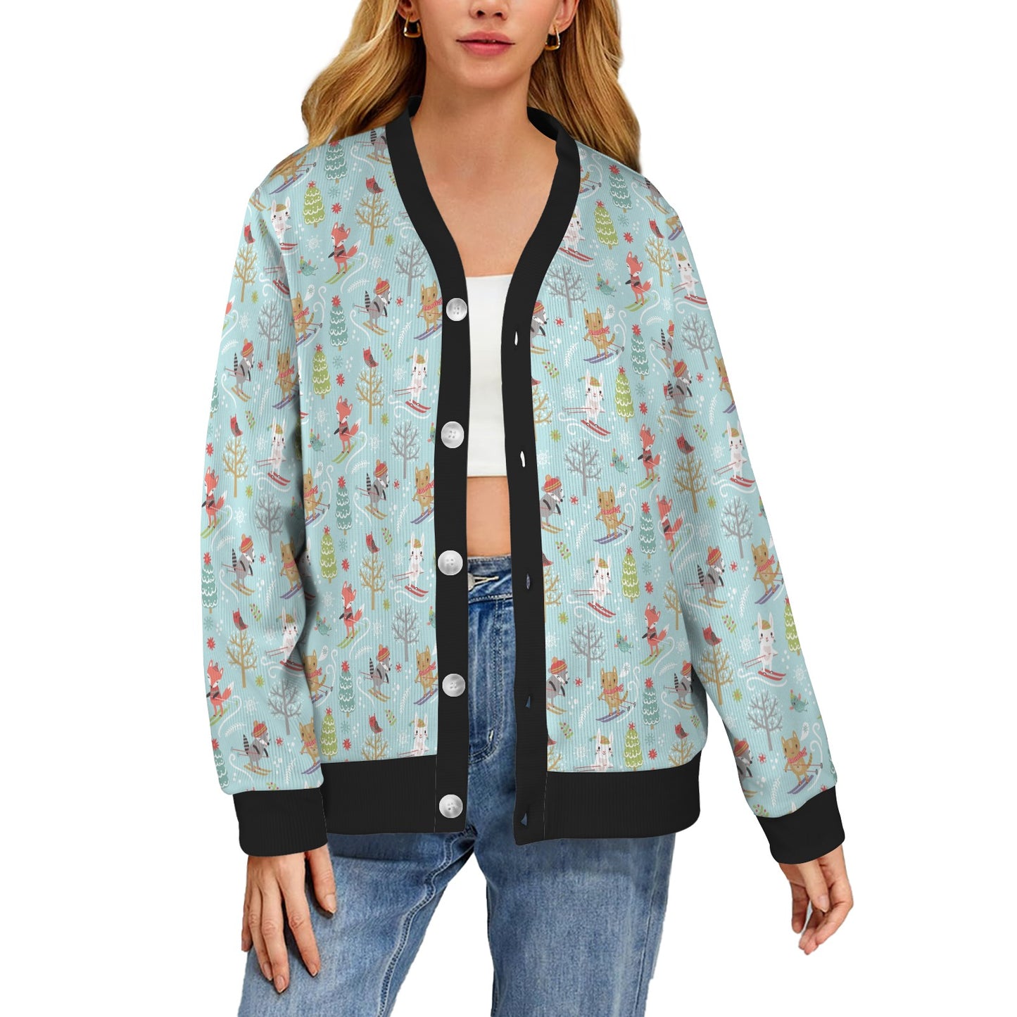 Ski Fox Cute Print Design LKS303 Women's Cardigan
