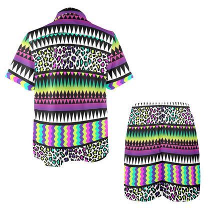 Animal Skin Aztec Rainbow Men's Beach Shirt and Shorts Set