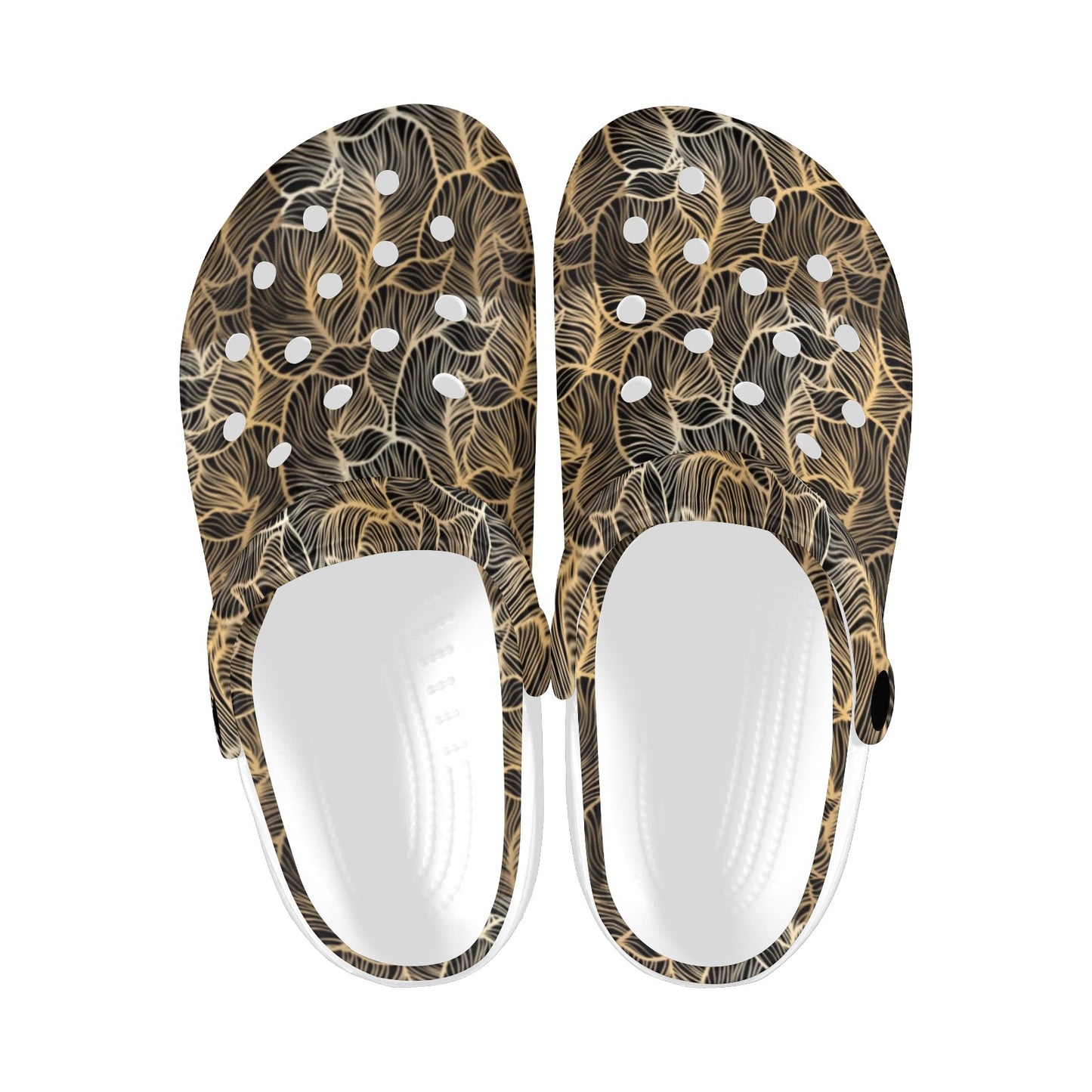 Elegant Gold leaf Print Unisex Clogs Shoes