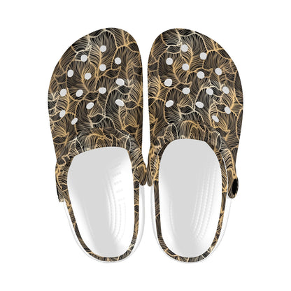 Elegant Gold leaf Print Unisex Clogs Shoes