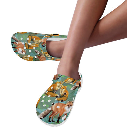 Fox Autumn leaves Themed Unisex Clogs Shoes