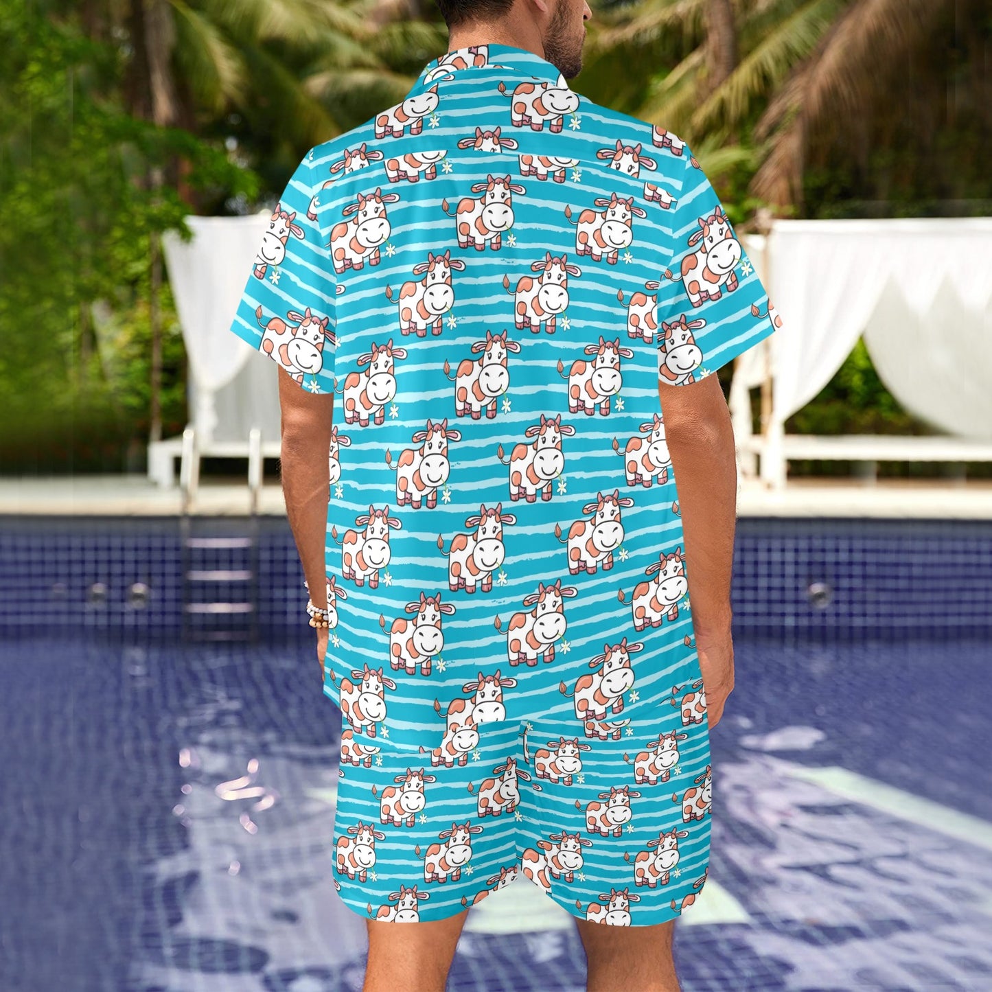 Cow Cute Print Pattern Men's Beach Shirt and Shorts Set