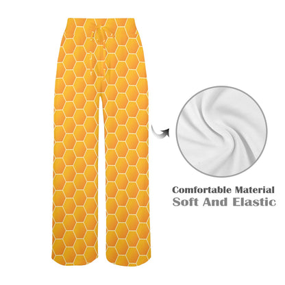 Honey Bee Honeycomb Print Design LKS3011 Women's Wide Leg Lounge Pants