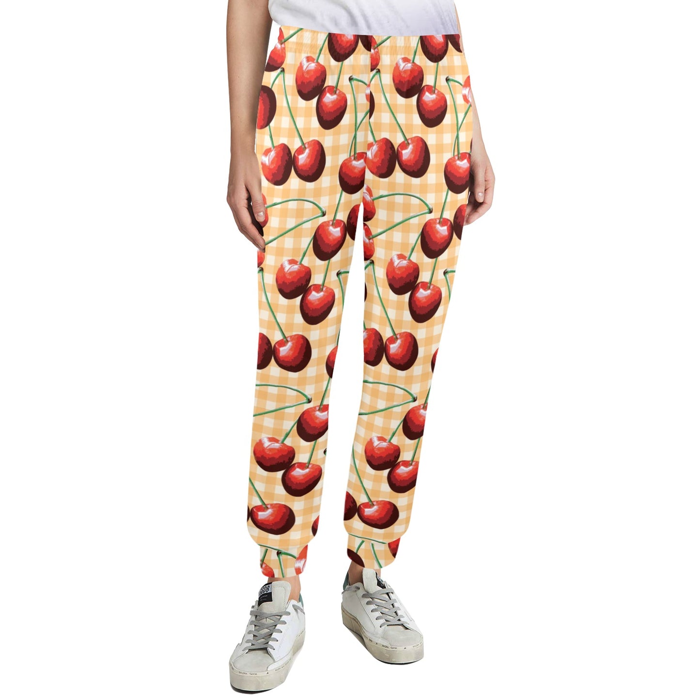 Cherry Orange Plaid Print Women's Casual Track Pants