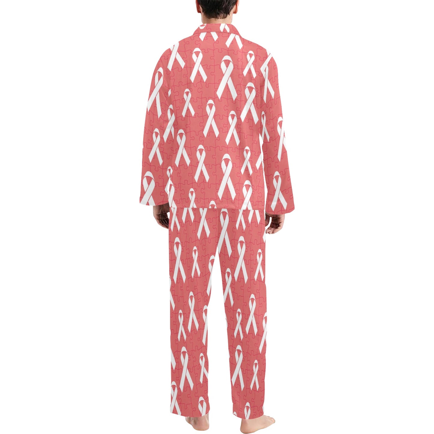 Autism Awareness Ribbon Design Print Men's Long Pajama Set