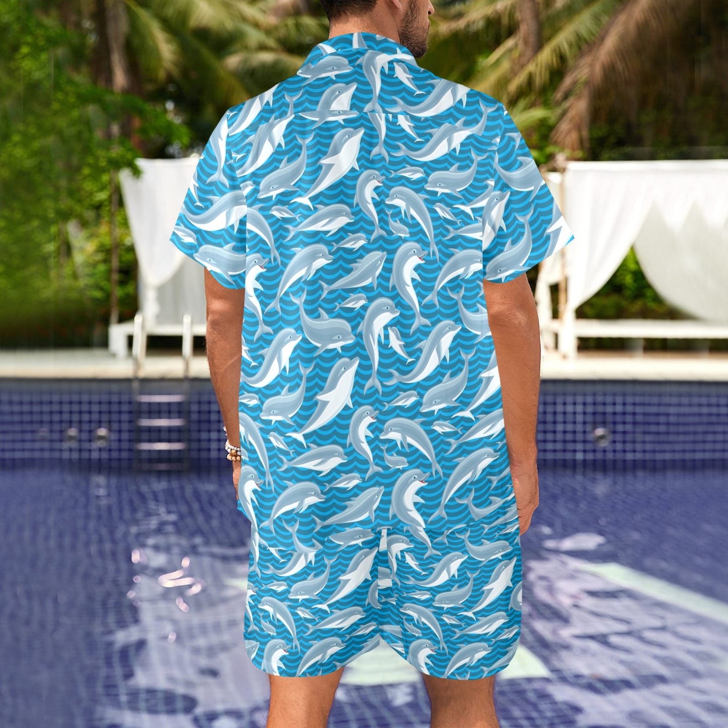 Dolphin Cute Print Pattern Men's Beach Shirt and Shorts Set