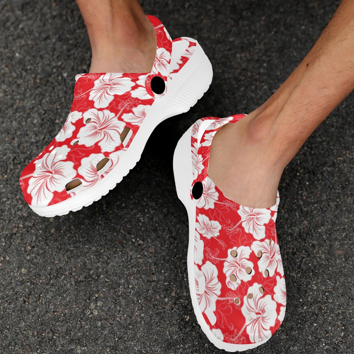 Flower Hawaiian Hibiscus Red Background Print Unisex Clogs Shoes