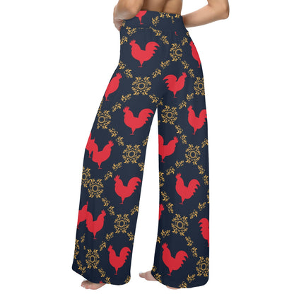 Rooster Pattern Print Design A02 Women's Wide Leg Lounge Pants