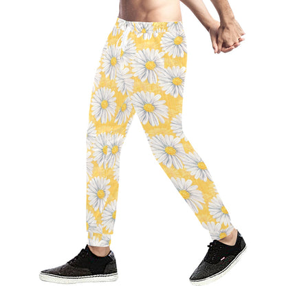 Daisy Yellow Watercolor Print Pattern Men's Sweatpants