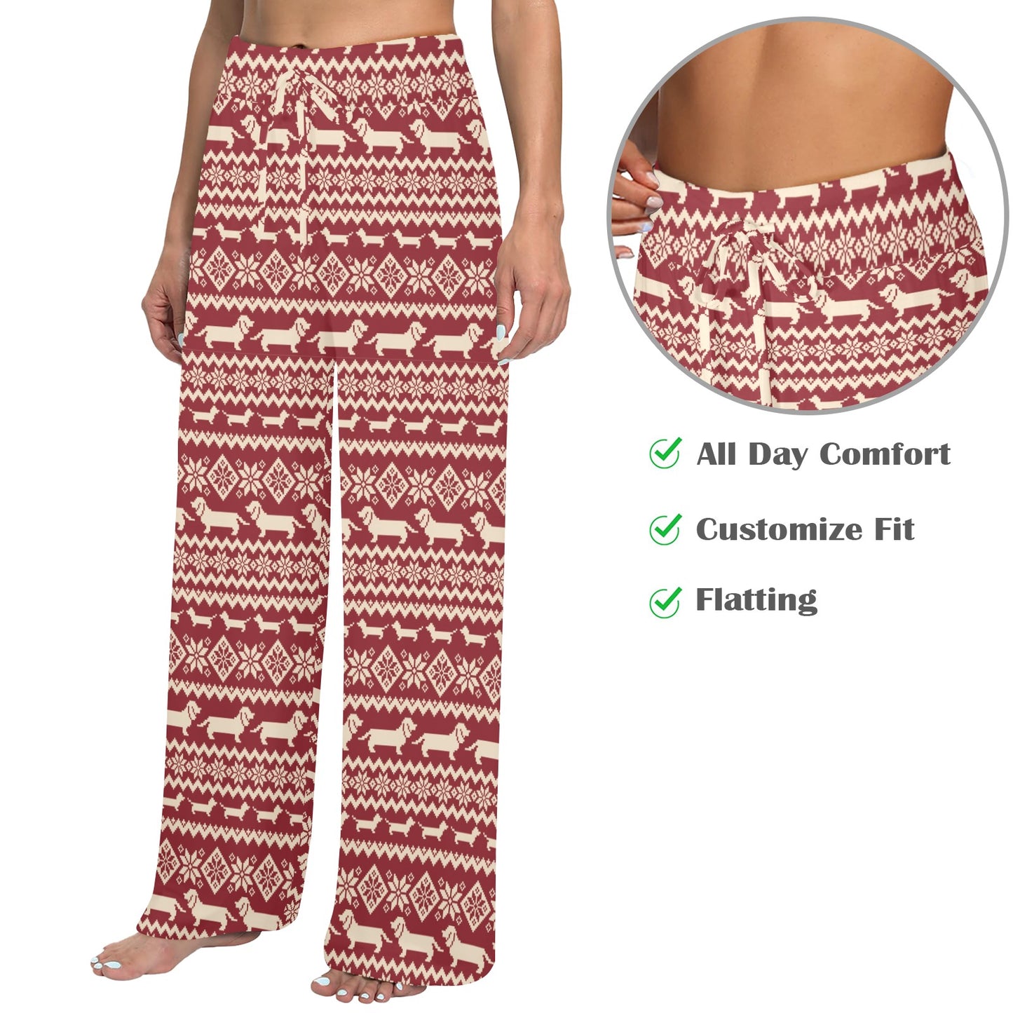 Dachshund Pattern Print Design 09 Women's Wide Leg Lounge Pants