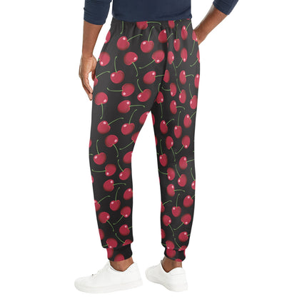Cherry Black Background Men's Casual Track Pants