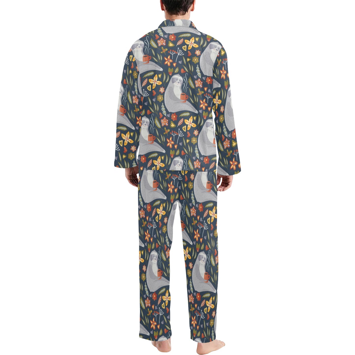Sloth Print Design LKS303 Men's Long Pajama Set