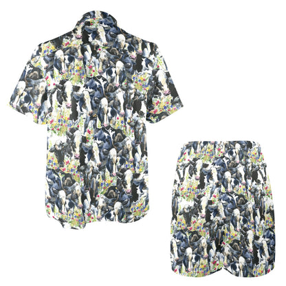 Cow Watercolor Print Pattern Men's Beach Shirt and Shorts Set