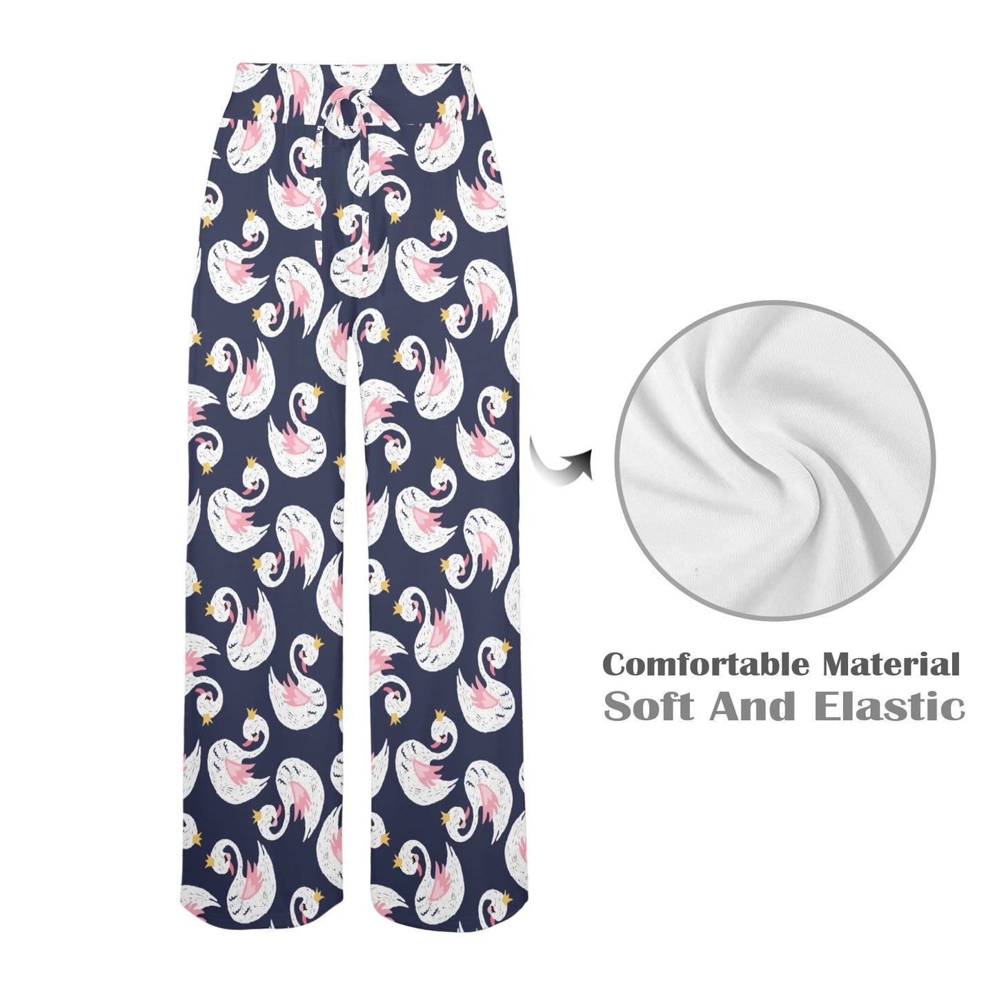 Swan Print Design LKS403 Women's Wide Leg Lounge Pants