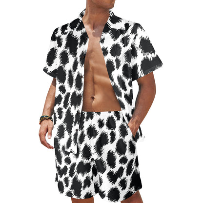 Cheetah Black Print Pattern Men's Beach Shirt and Shorts Set