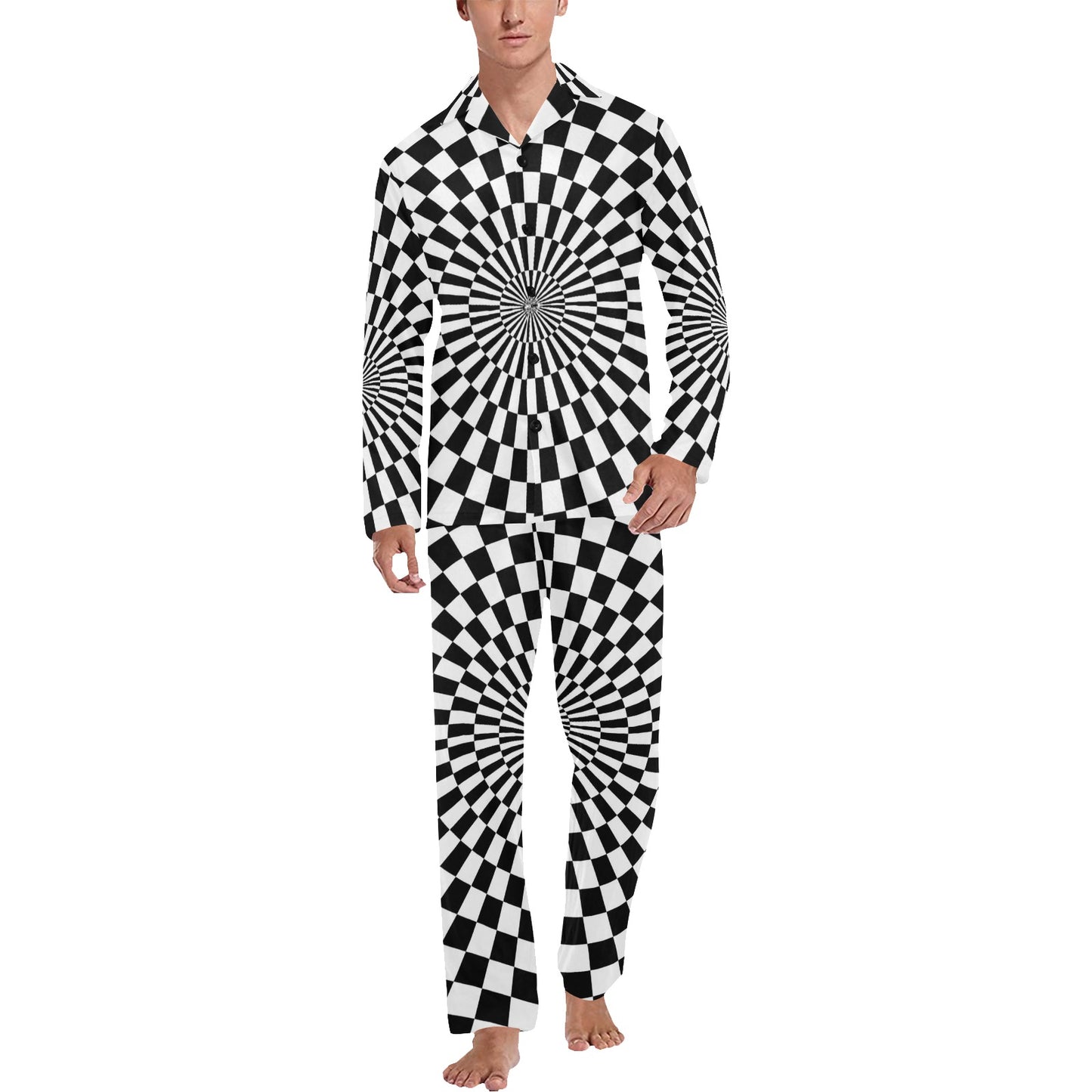 Checkered Flag Optical illusion Men's Long Pajama Set