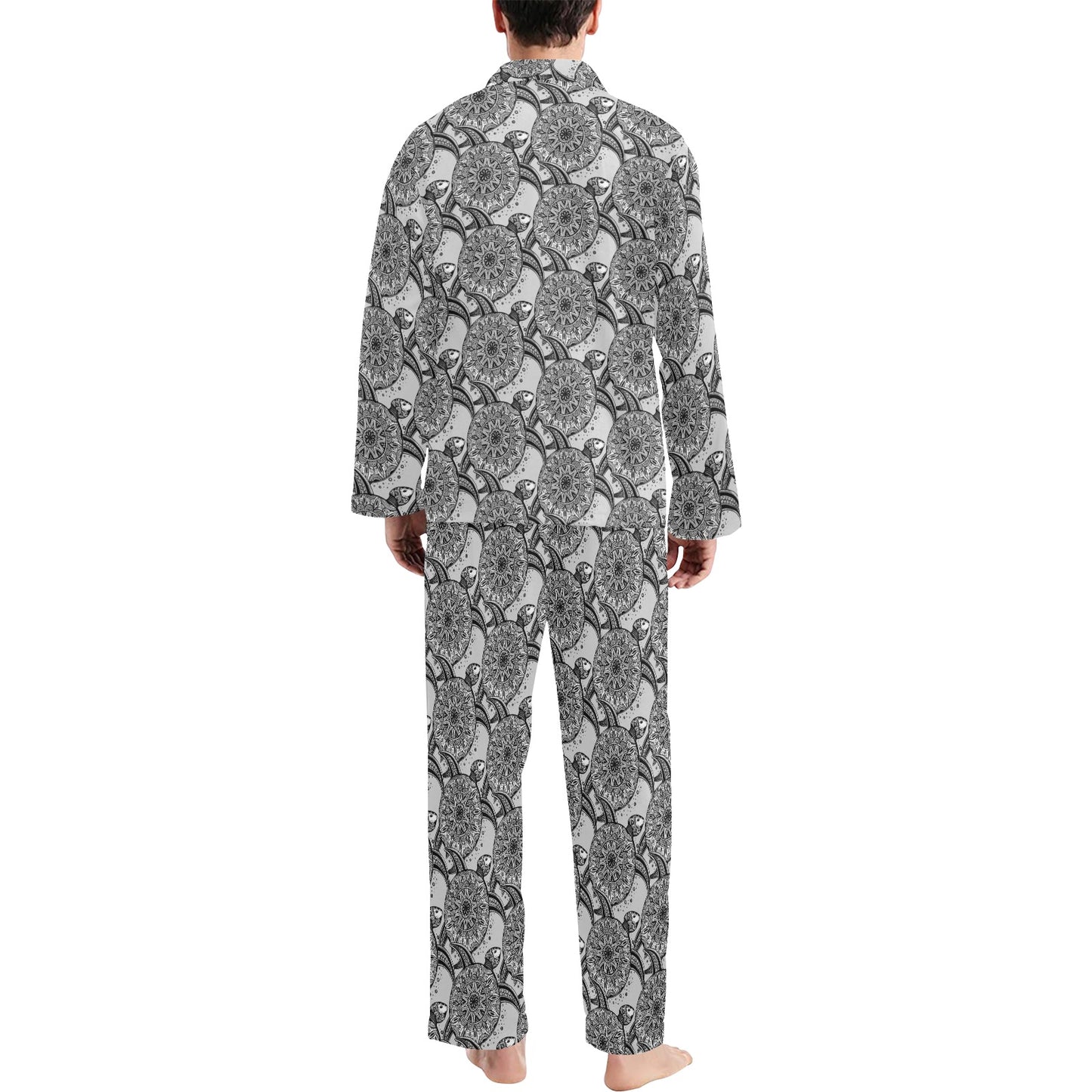 Tribal Turtle Polynesian Themed Print Men's Long Pajama Set