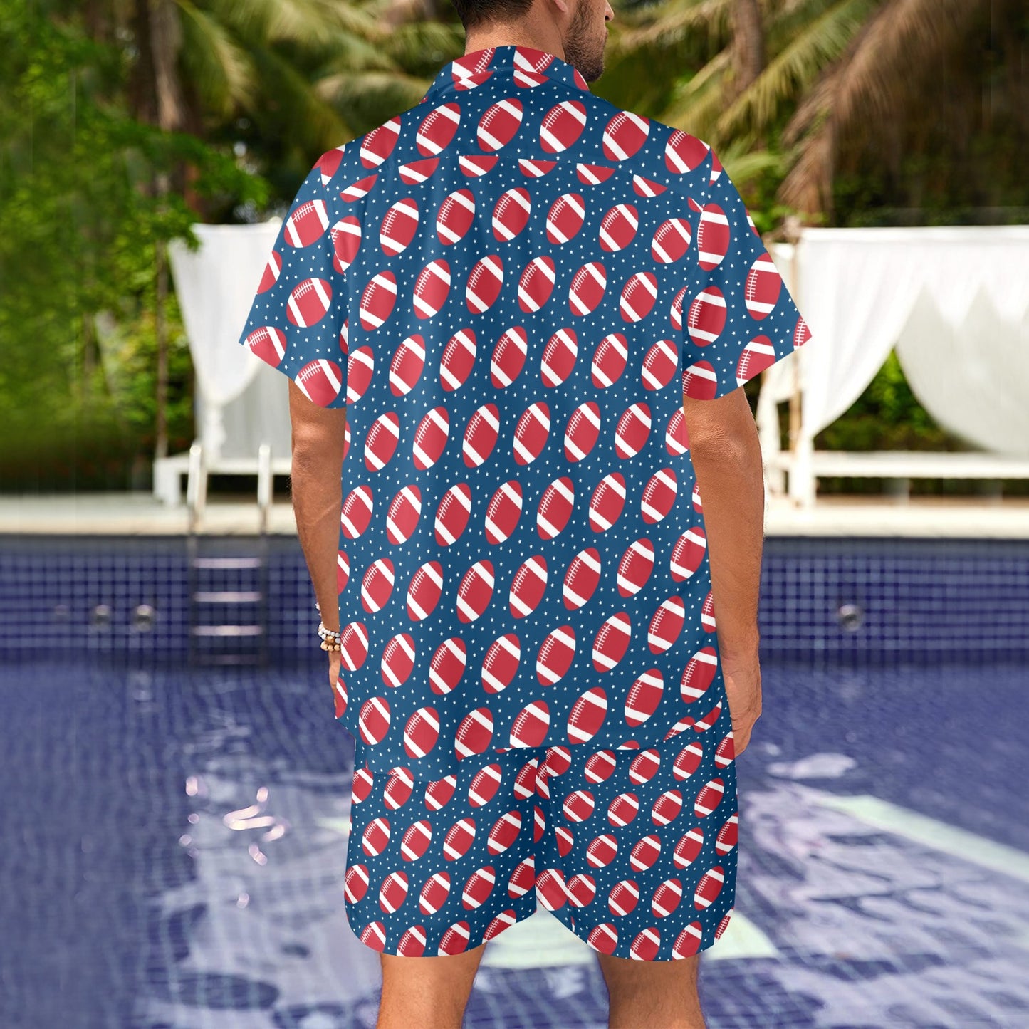 American Football Star Design Pattern Men's Beach Shirt and Shorts Set