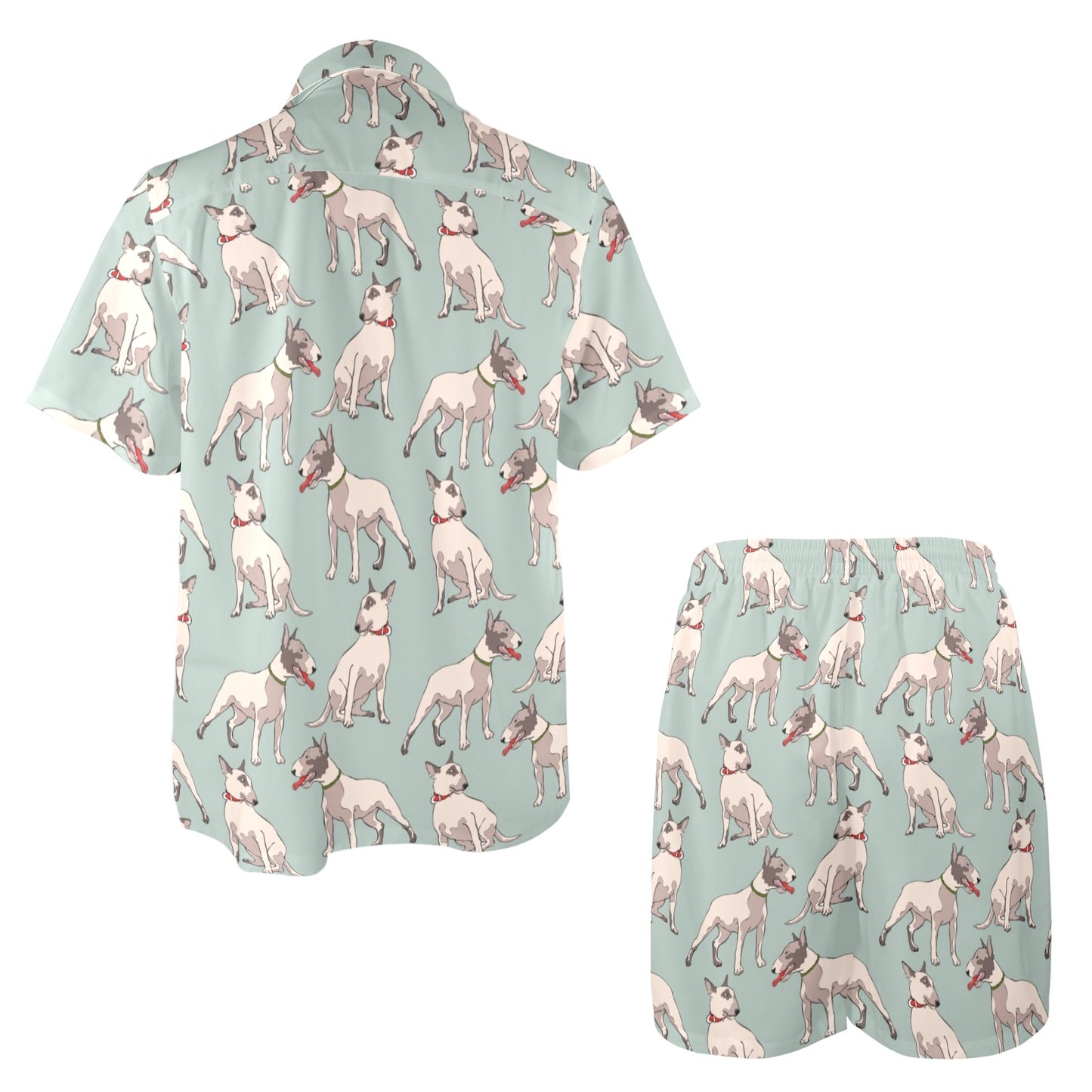 Bull Terrier Cute Print Pattern Men's Beach Shirt and Shorts Set