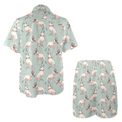 Bull Terrier Cute Print Pattern Men's Beach Shirt and Shorts Set