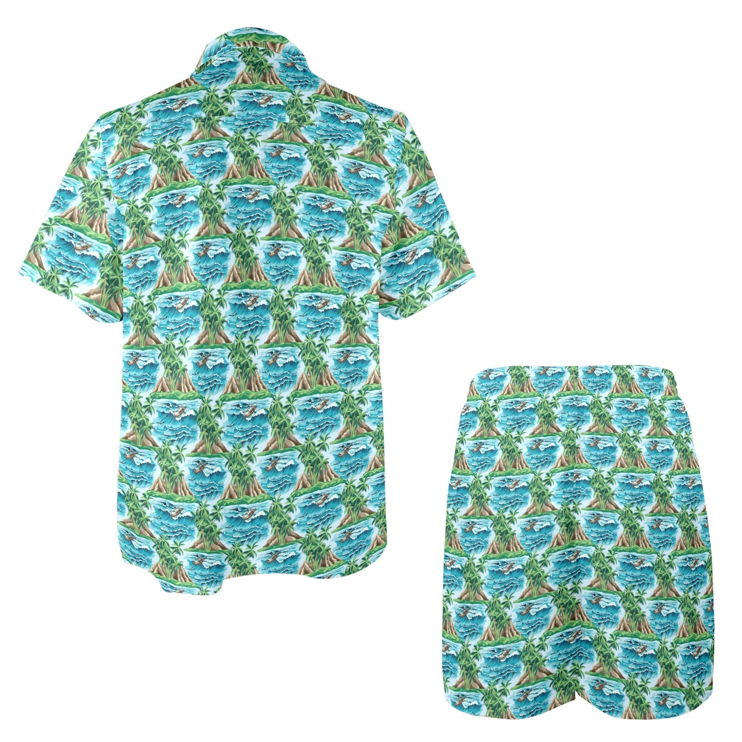 Palm Tree Hawaiian Themed Design Print Men's Beach Shirt and Shorts Set